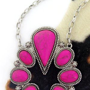 Stunning Western Fuchsia Pink Squash Blossom Necklace